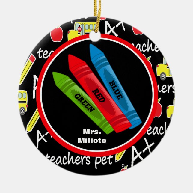 3 Colourful Crayons Teacher Christmas Ornament (Front)