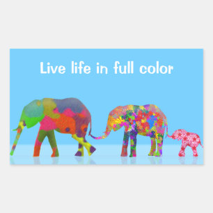 3 Colourful Elephants Walking - Pop Art Rectangular Sticker