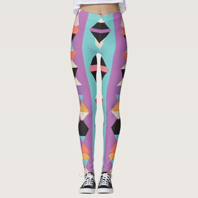 3 colourful stripes and triangles  leggings (Front)