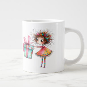 * 3 Colourful Whimsical Christmas Girl Gift AP9 Large Coffee Mug
