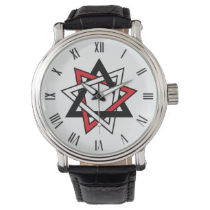 3 colours Red Black White Bahai nine pointed star Watch
