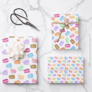 3 coordinating patterns colourful macarons wrapping paper sheet