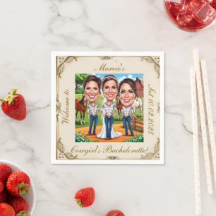 3 Cowgirl Bridal caricatures on the farm Napkin