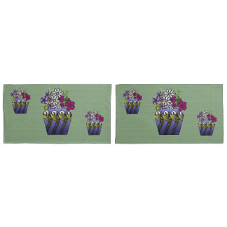 3 Craftsman Lily Vases on Sage Green Pillowcase