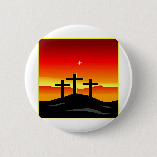 3 Crosses Sunset 6 Cm Round Badge (Front)