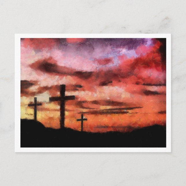 3 Crosses Sunset painting Postcard (Front)