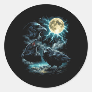 3 Crow Moon Howling Raven Head Funny Graphic Classic Round Sticker