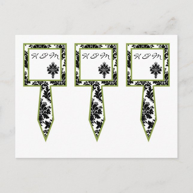 3 Cup Cake Picks Black Green Damask Lace Print Postcard (Front)