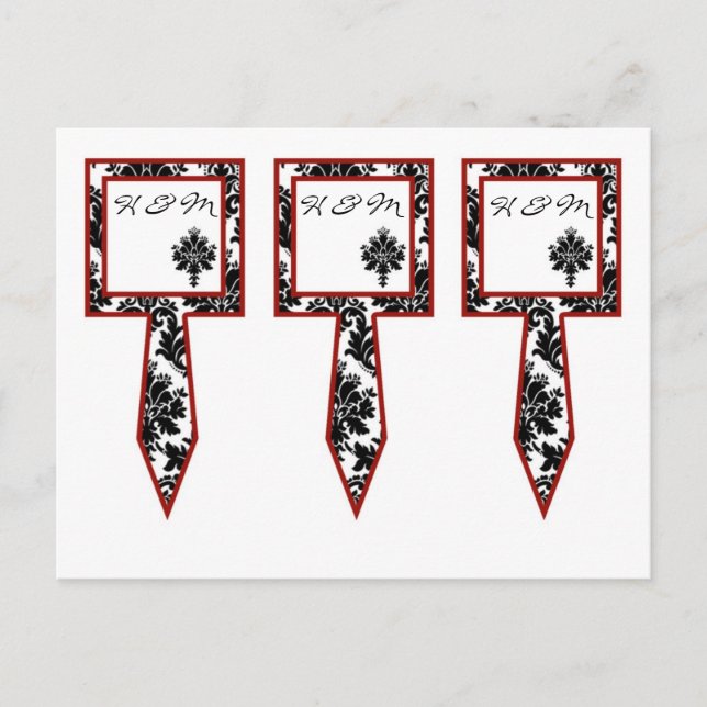 3 Cup Cake Picks Black Red Damask Lace Print Postcard (Front)