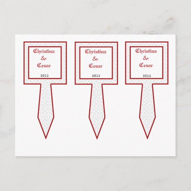 3 Cup Cake Picks Grey Red Formal Print Postcard (Front)