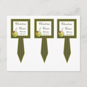 3 Cup Cake Picks Martini Olives Green Stripes whim Postcard