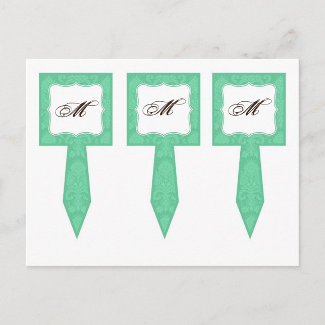 3 Cup Cake Picks Mint Gree White Damask Lace Print Postcard (Front)