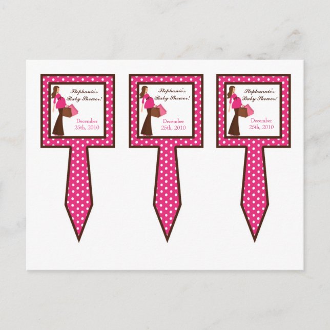 3 Cup Cake Picks Pink Mod Mum Polka Dots Invitation Postcard (Front)