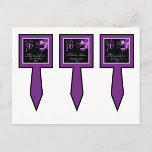 3 Cup Cake Picks Sweet 16 Purple Lilac Black Party Invitation Postcard