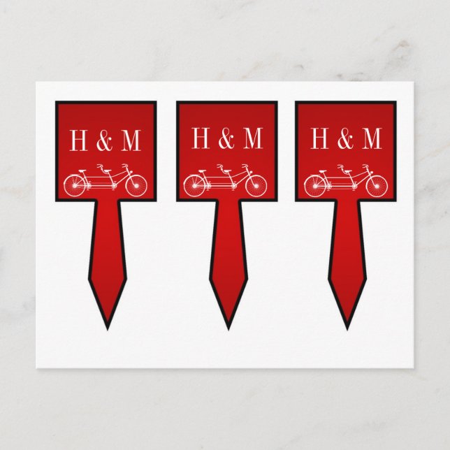 3 Cup Cake Picks Whimsical Crimson Red Double Bike Postcard (Front)