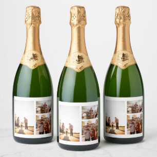 3 Custom Photo Collage Personalized Sparkling Wine Label