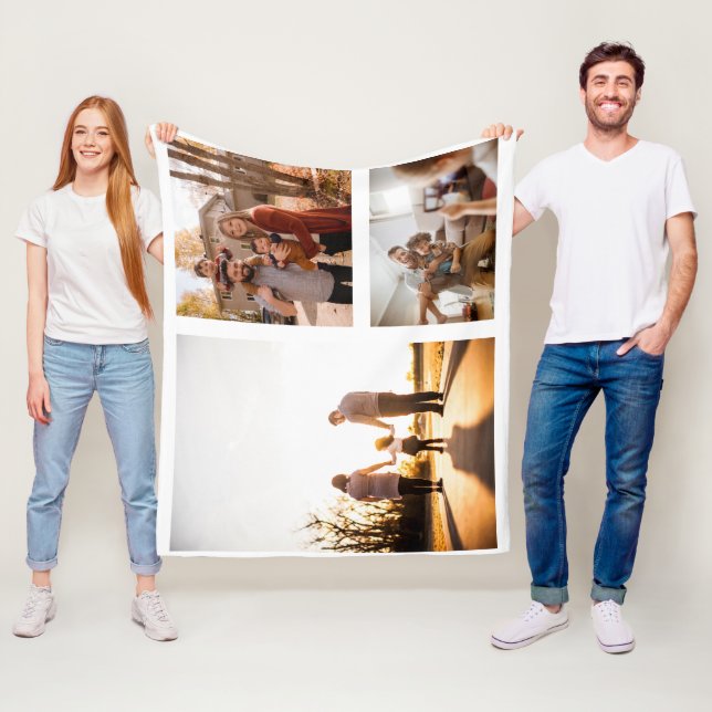 3 Custom Template Photo Collage Fleece Blanket (In Situ)