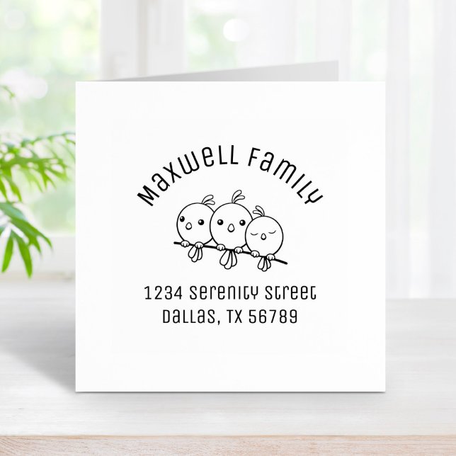 3 Cute Cartoon Birds Arched Family Address Rubber Stamp (Creator Uploaded)