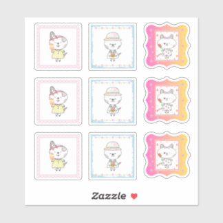 3 cute cats - hand-coloured pastel sticker sheet