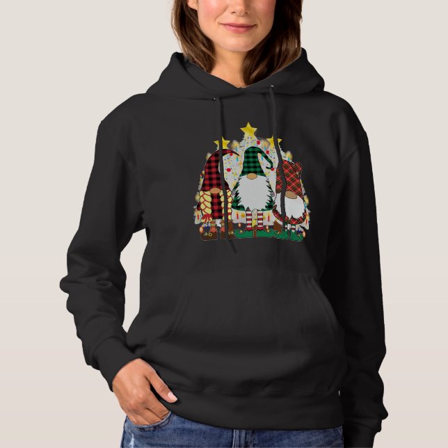 3 Cute Christmas Gnomes Swedish God Jul Nordic Xma Hoodie (Front)