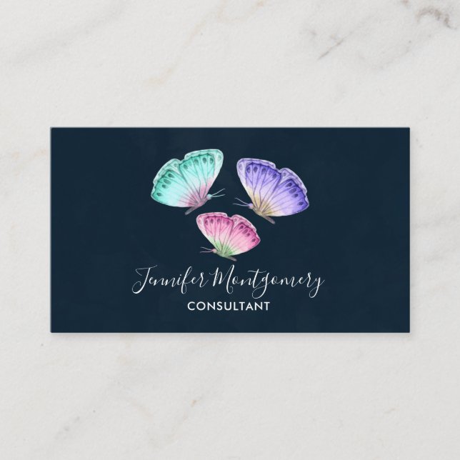 3 Cute Colourful Pastel Watercolor Butterflies Business Card (Front)