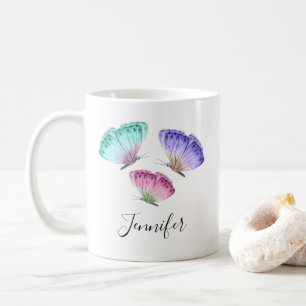 3 Cute Colourful Pastel Watercolor Butterflies Coffee Mug