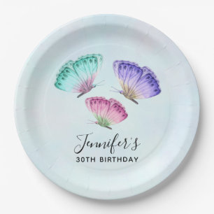 3 Cute Colourful Pastel Watercolor Butterflies Paper Plate