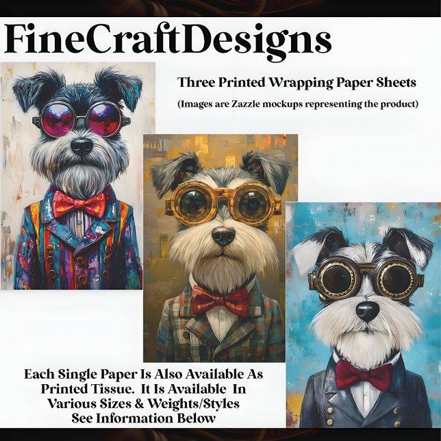 3 Cute Funny Dressed Schnauzer Dogs WPA2 Decoupage Wrapping Paper Sheet (Creator Uploaded)