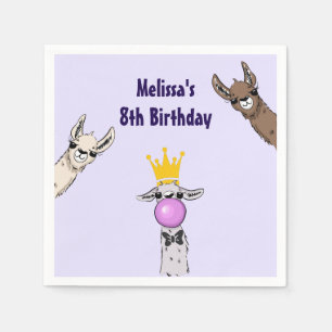 3 Cute Llama Faces Cartoon Birthday Napkin