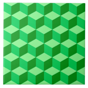 3-D Boxes, Emerald and Light Green  Ceramic Tile