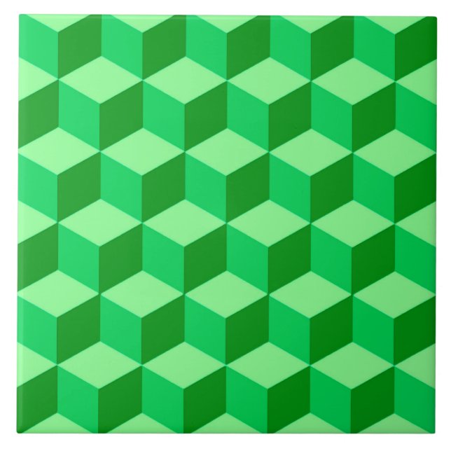 3-D Boxes, Emerald and Light Green  Ceramic Tile (Front)