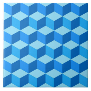 3-D Boxes, Sapphire and Sky Blue  Ceramic Tile