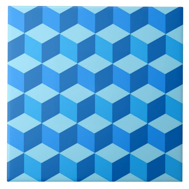 3-D Boxes, Sapphire and Sky Blue  Ceramic Tile (Front)