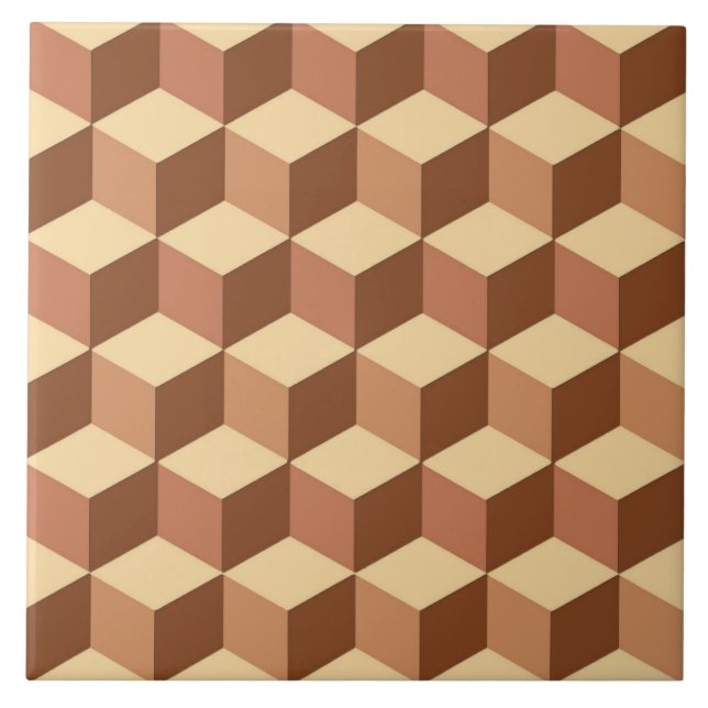 3-D Boxes,  Tan, Brown and Beige  Ceramic Tile (Front)