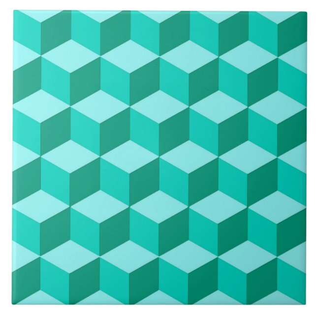 3-D Boxes, Turquoise, Teal and Aqua  Cer Ceramic Tile (Front)