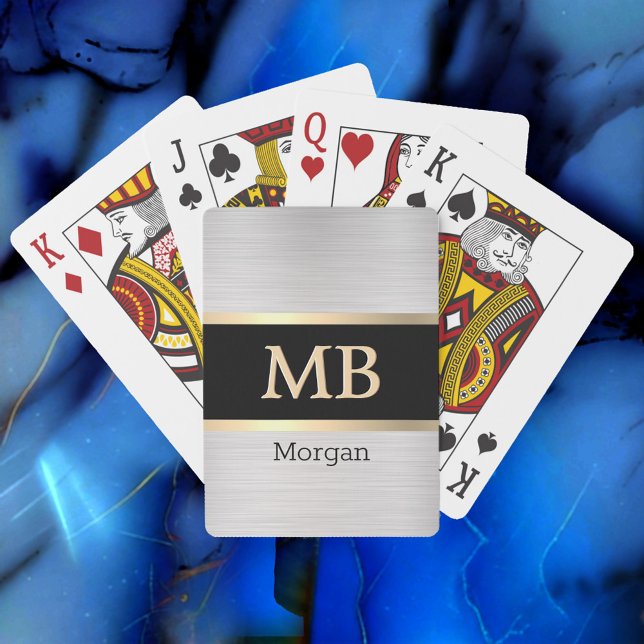 3-D Gold Monogram/Name, Gold Stripes, Black/Silver Playing Cards (Creator Uploaded)