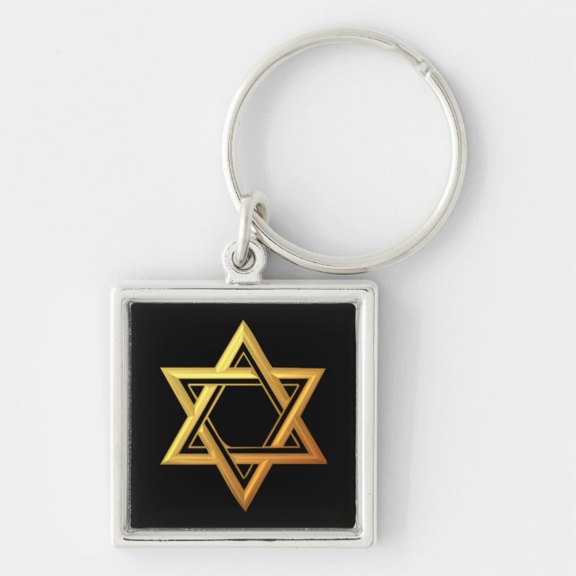 "3-D" Golden Star of David Key Ring (Front)