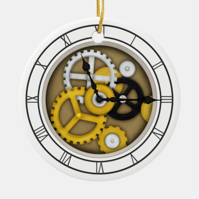 3-D Illusion Clock Art with Visible Workings Ceramic Ornament (Front)