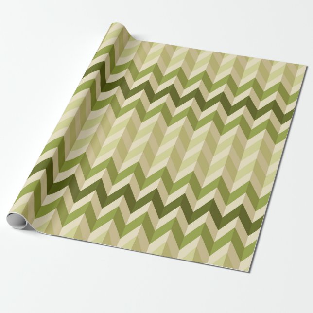 3-D Illusion Zig Zag in Soft Warm Shades of Green Wrapping Paper (Unrolled)