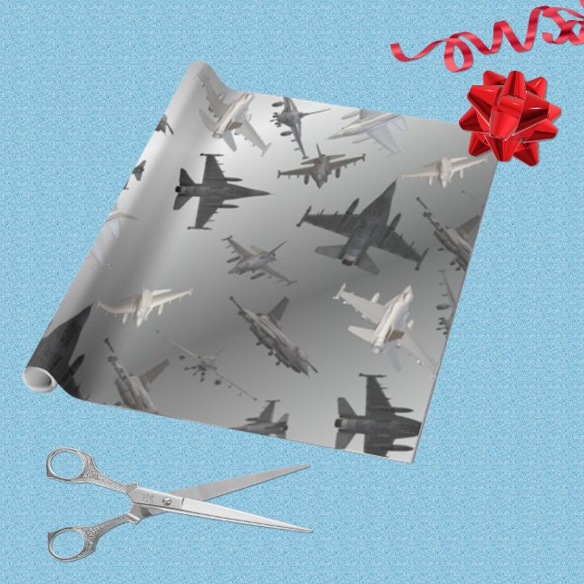 3 D JET PLANES against silver sky Wrapping Paper (Creator Uploaded)