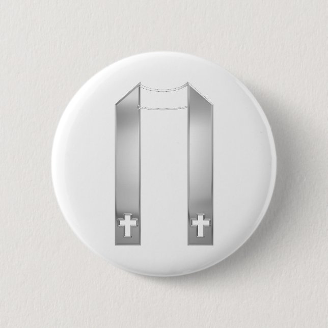 3-D Look Silver Priest's Stole 6 Cm Round Badge (Front)