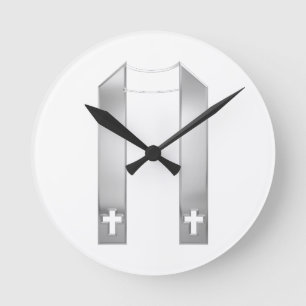 3-D Look Silver Priest's Stole Round Clock