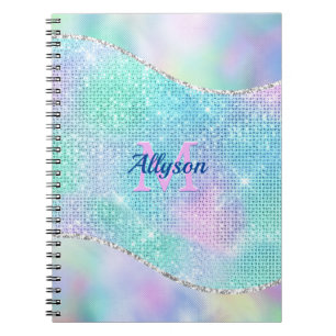 3-D Monogram, Name, Iridescent Sparkle Notebook