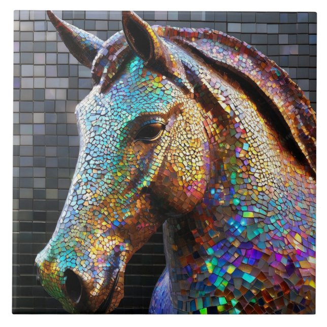 3-d Mosaic Horse Head Statue Ceramic Tile (Front)