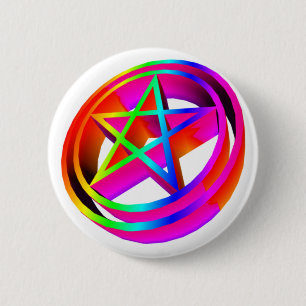3-D Rainbow Pentacle #4 6 Cm Round Badge