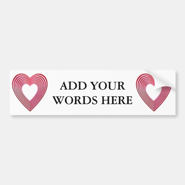"3-D" Red and Pink Hearts Bumper Sticker (Front)