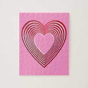 "3-D" Red and Pink Hearts Jigsaw Puzzle