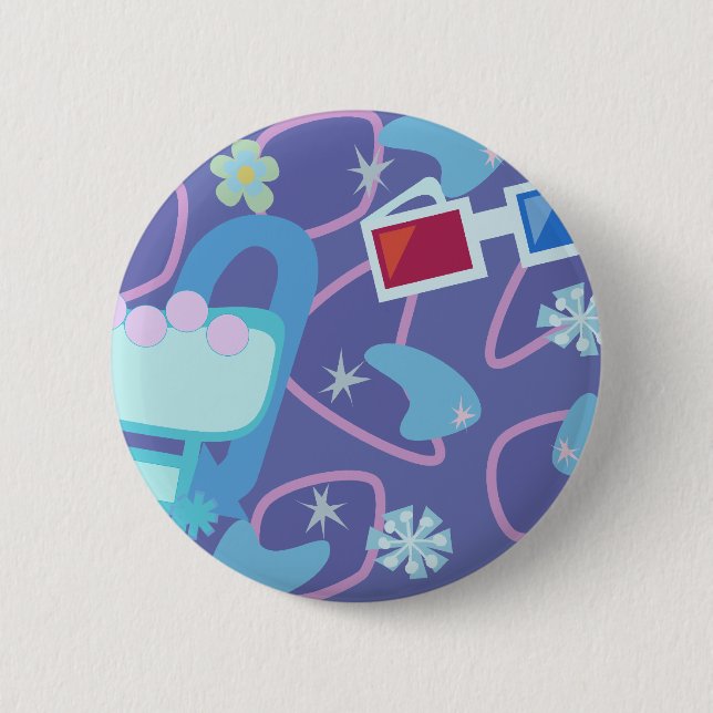 3-D Specs Fifties Boomerang Pattern 6 Cm Round Badge (Front)