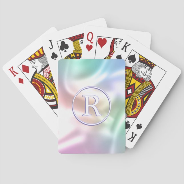 3-D White Monogram in Circle, Iridescent Playing Cards (Back)