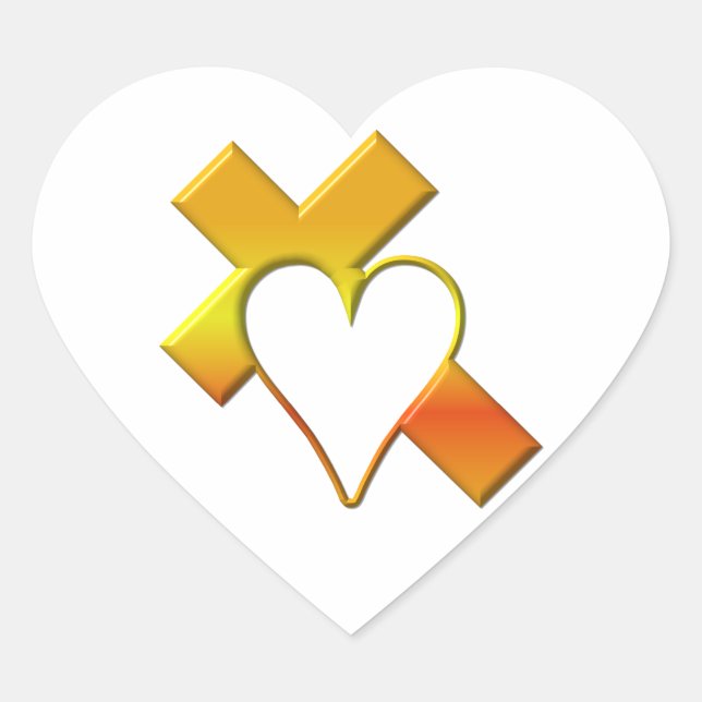 "3-D" Yellow Cross with Heart Sticker (Front)